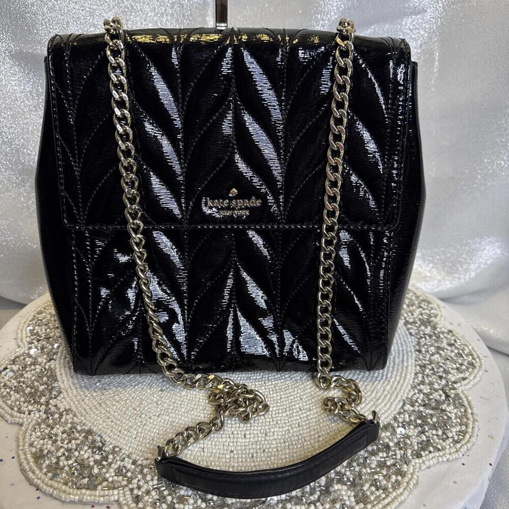 Kate Spade New York Black Patent Leather Backpack Shoulder Bag Crossbody Purse